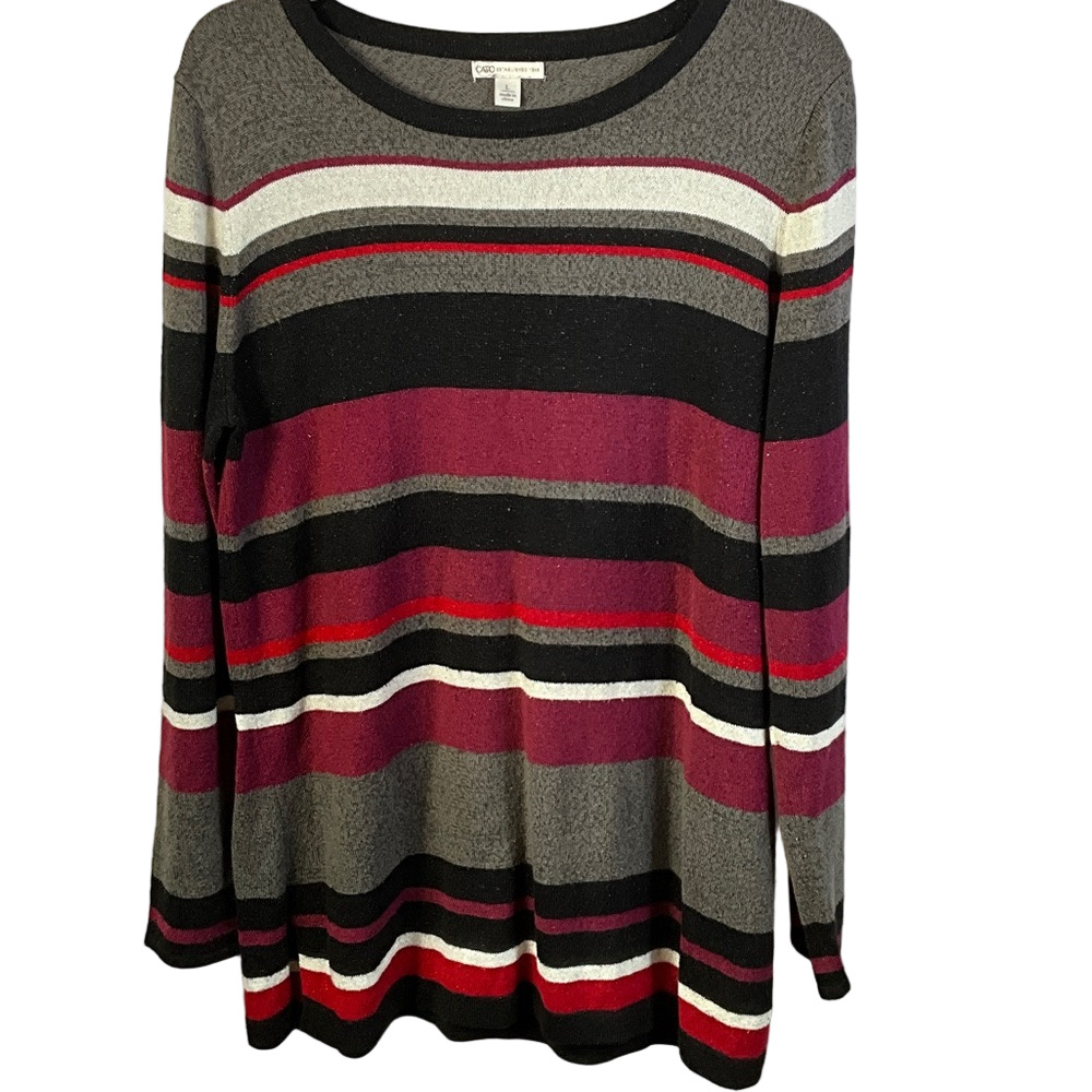 Cato Striped Long Sleeve Sparkle Tunic Knit Crew Neck Top Size Large